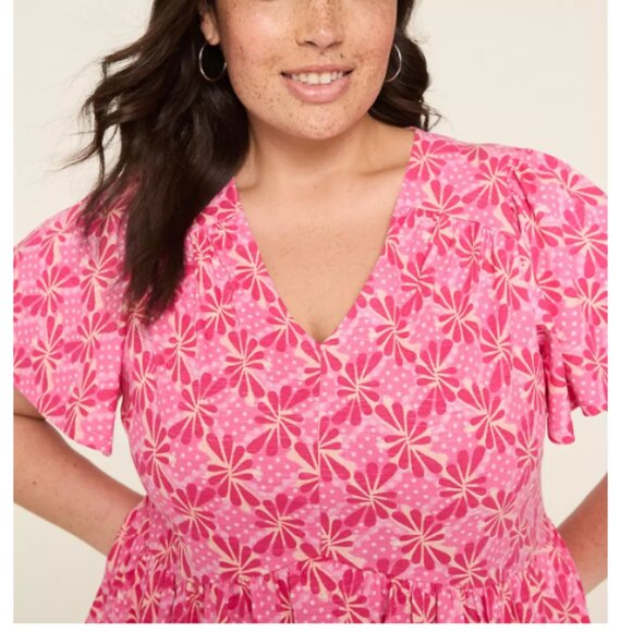 Lane Bryant Pink Geometric V-neck Tiered Dress Women 100% Cotton Size 10/12 NWT - Picture 3 of 3